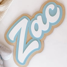 Load image into Gallery viewer, Decorative wall art with the word 'Love' in pastel blue and beige on a light background
