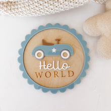 Load image into Gallery viewer, Hello World Vintage Car Announcement Plaque
