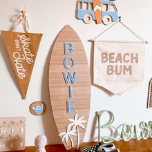 Load image into Gallery viewer, Personalised Palm Tree Surfboard Plaque
