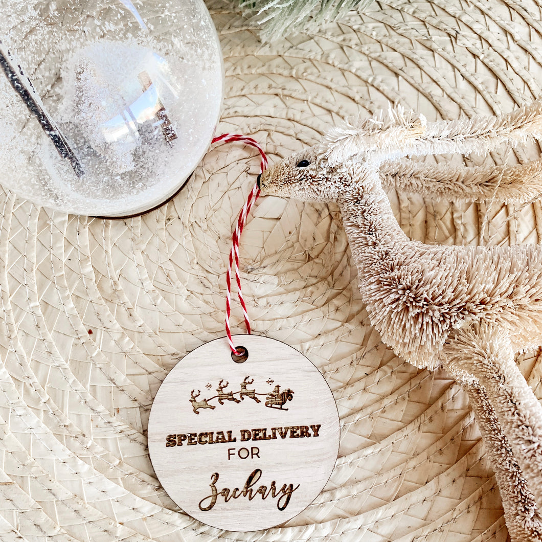 Special Delivery Christmas personalised Wood tags